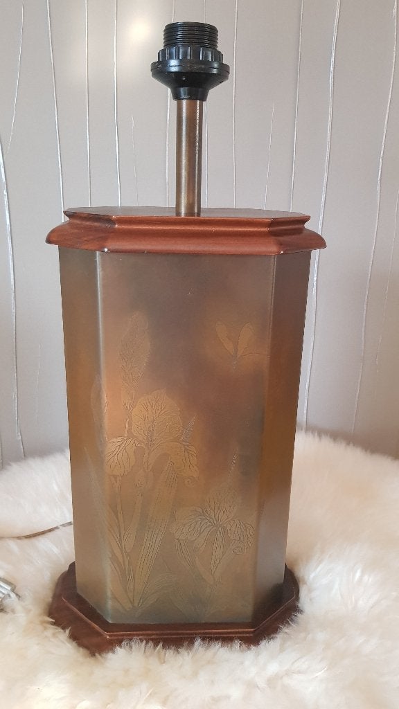 Vintage French-style table lamp – engraved floral motifs, Maison & Meubles, Doré, Vintage, Enlèvement ou Envoi, 52 cm