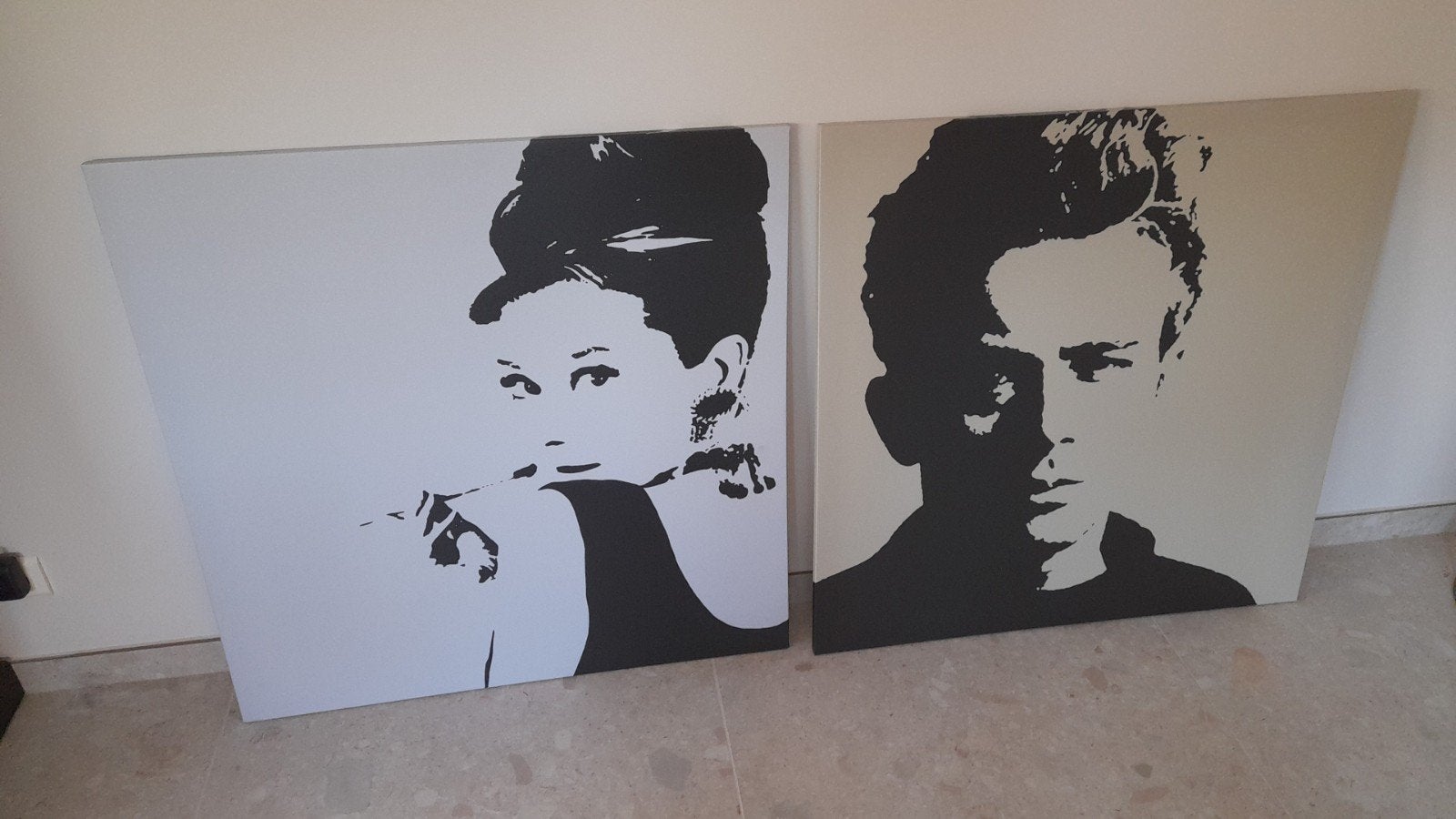 Filmiconen Audrey Hepburn en James Dean op canvas, Maison & Meubles, Enlèvement, Comme neuf, 75 à 100 cm, 75 – 100