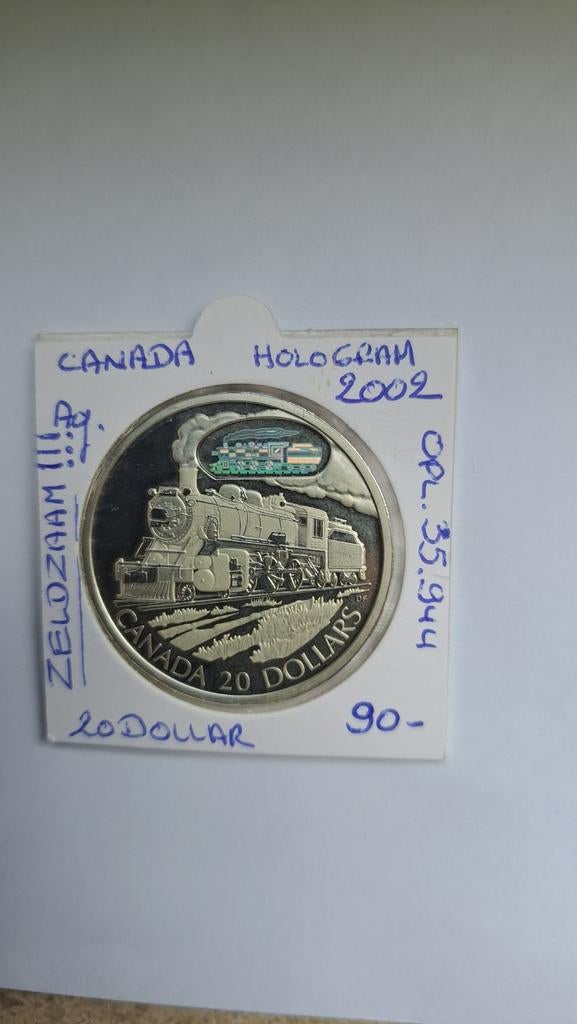 Canada 20 dollar 2002 AG PROOF (hologram) ZEEEER SCHAARS !, Postzegels en Munten, Munten | Amerika, Ophalen of Verzenden