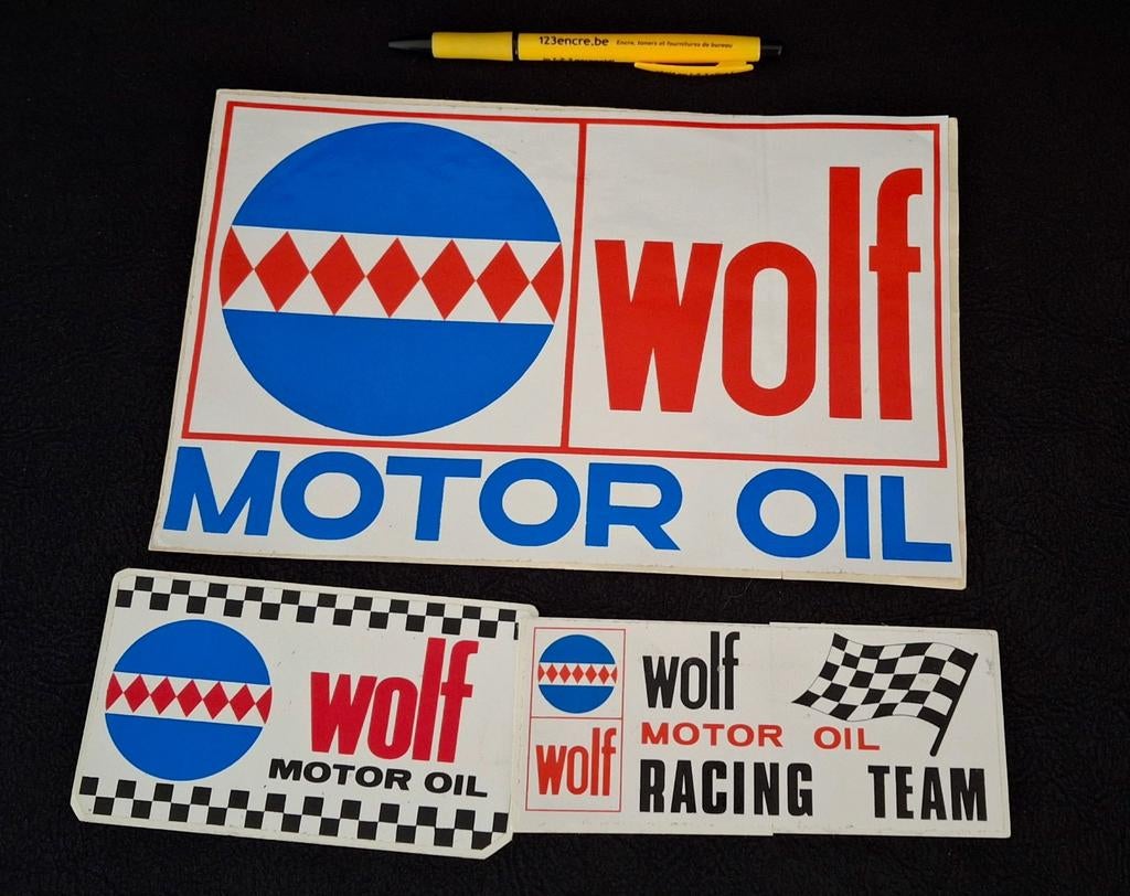 Lot stickers Wolf Motor racing team olie autorally, Ophalen of Verzenden, Zo goed als nieuw, Auto of Motor