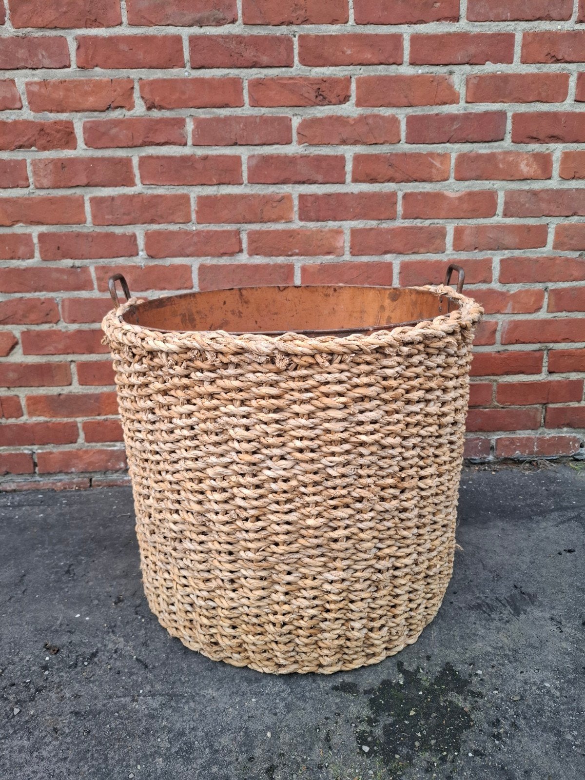 Grote houtmand / opbergmand, Ophalen, Mand, Gevlochten, Rond