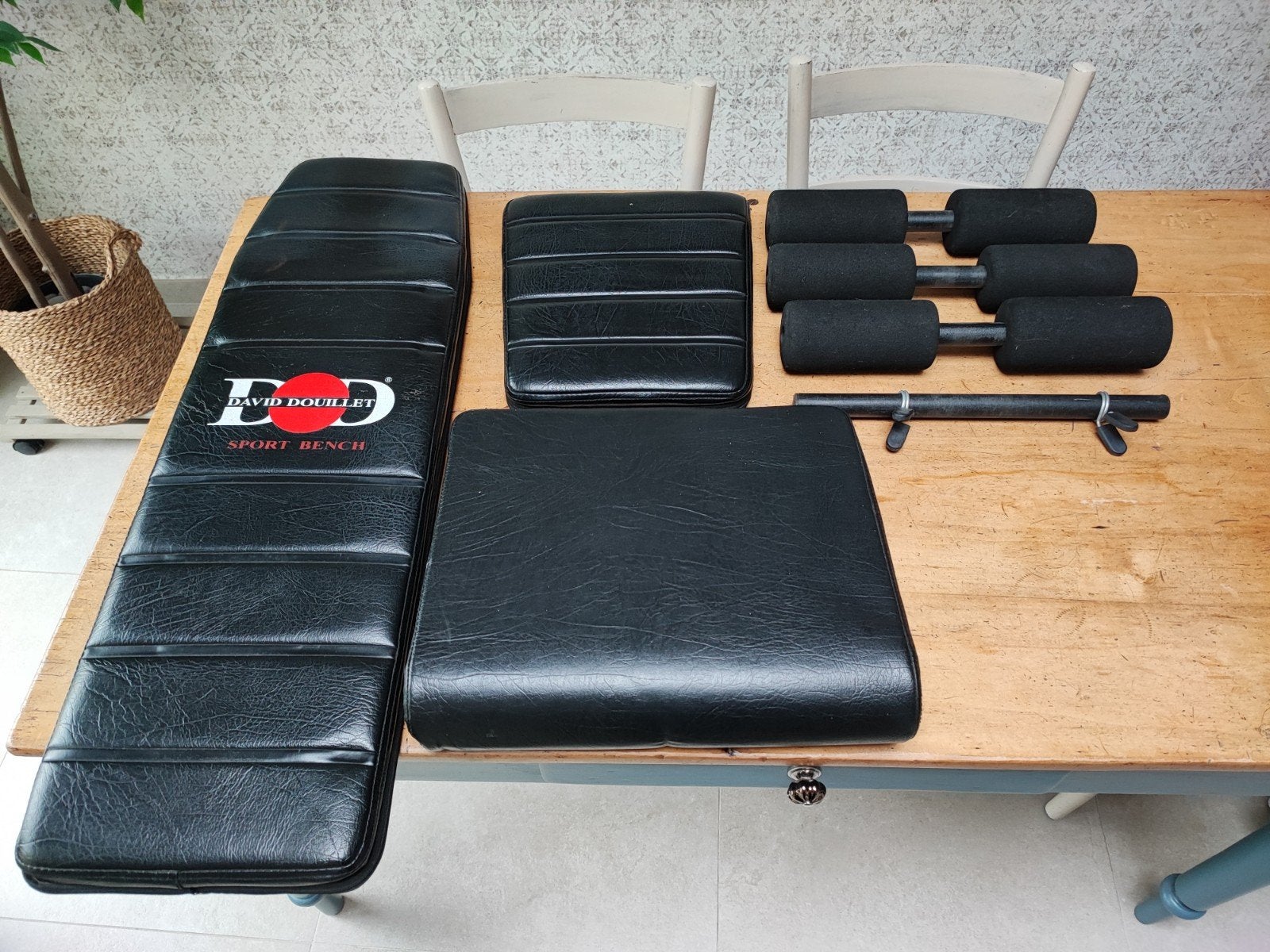 3 x houten kussen/ rugsteun etc + andere., Ophalen, Gebruikt, Benen, Fitnessbank