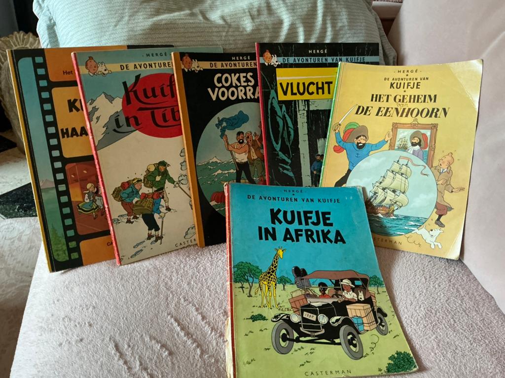 Kuifje 6 oude uitgaves ( 1947-1973), Boeken, Stripverhalen, Gelezen, Meerdere stripboeken, Ophalen of Verzenden