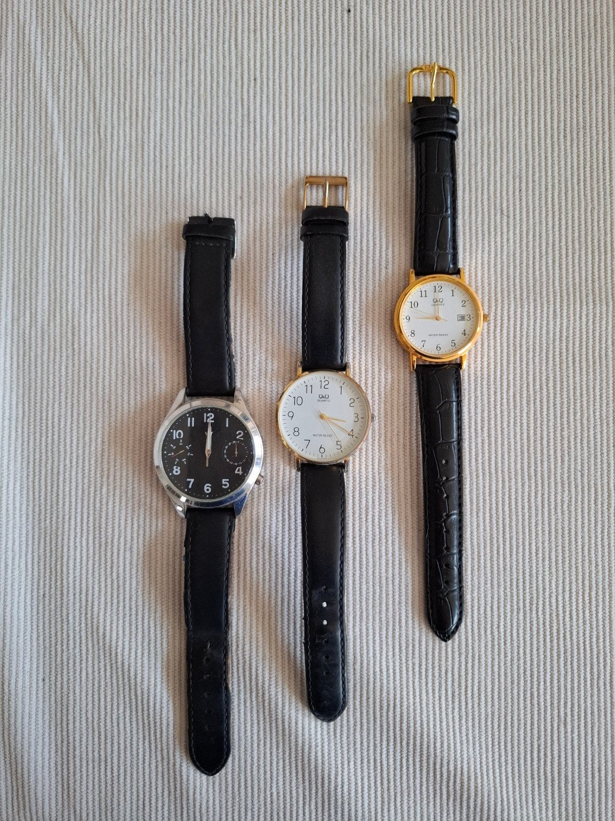 Montres classiques pour hommes (2x Q&Q & 1x Krippl), Enlèvement ou Envoi, Montre-bracelet, Cuir