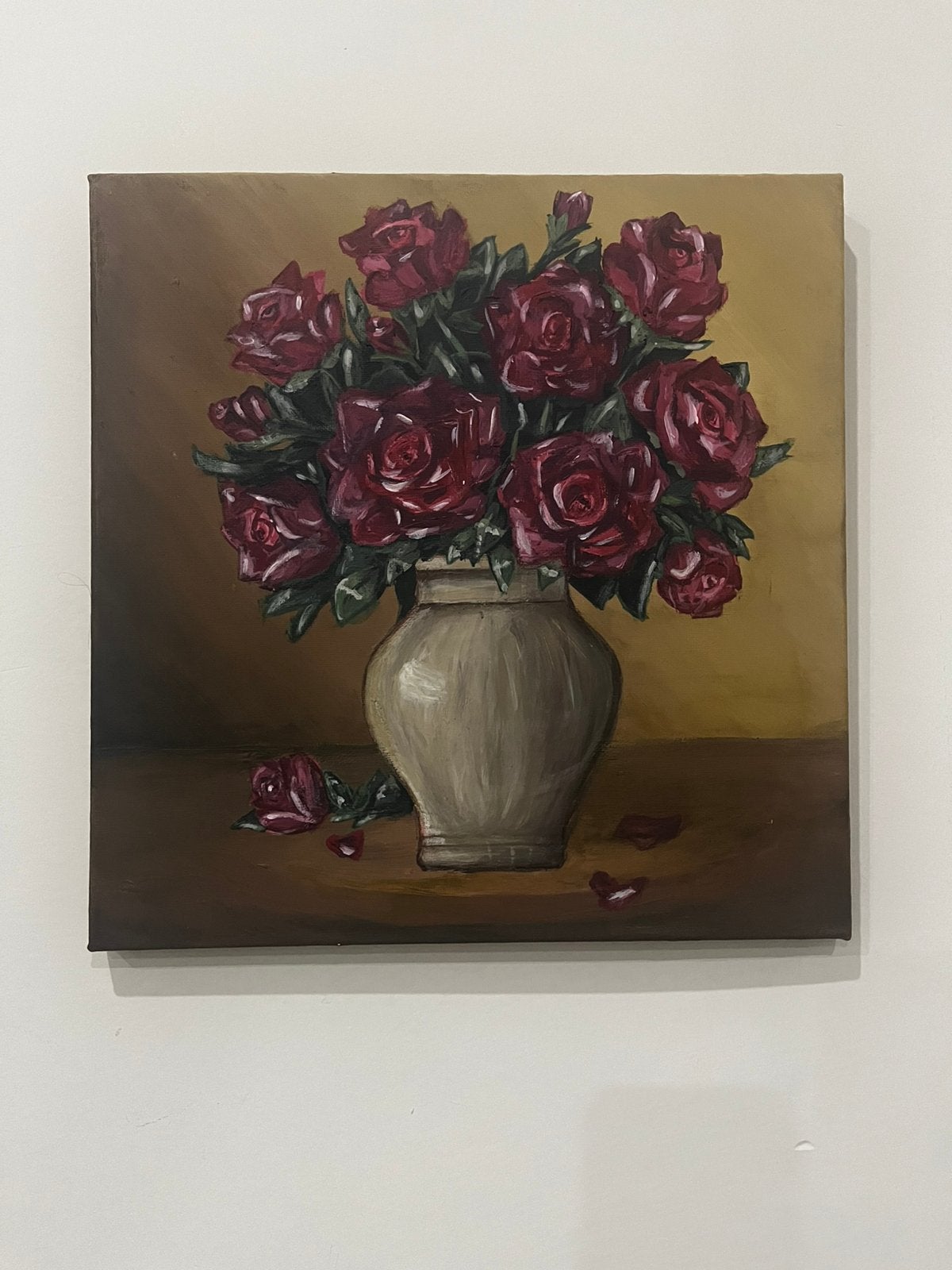 Klassiek stilleven met rode rozen, Antiek en Kunst, Ophalen, Doek, Overige technieken, Stilleven
