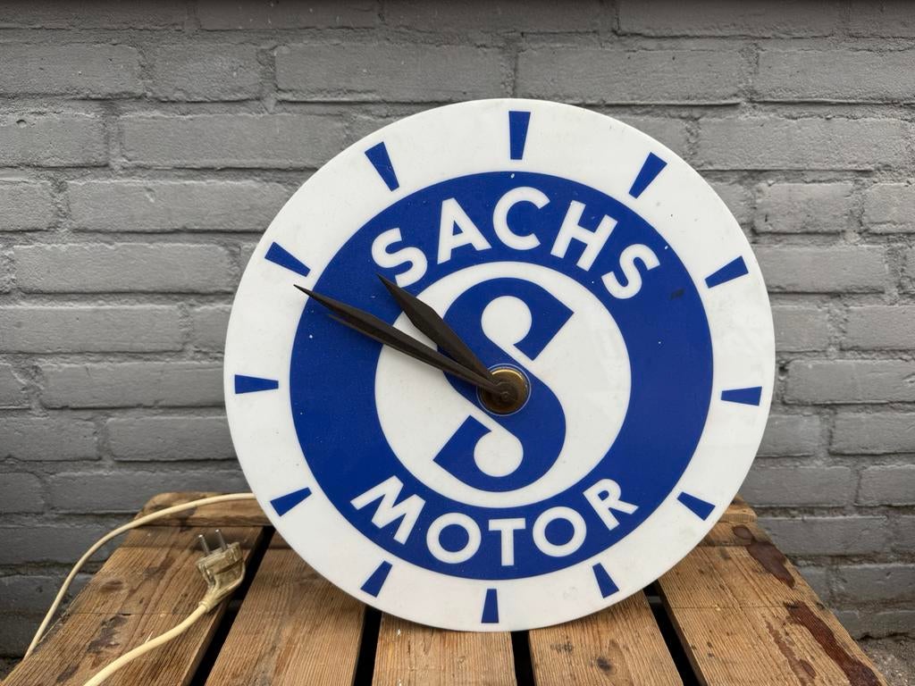 Oude SACHS Motor reclame klok verlichting, Ophalen, Gebruikt, Lichtbak of (neon) lamp