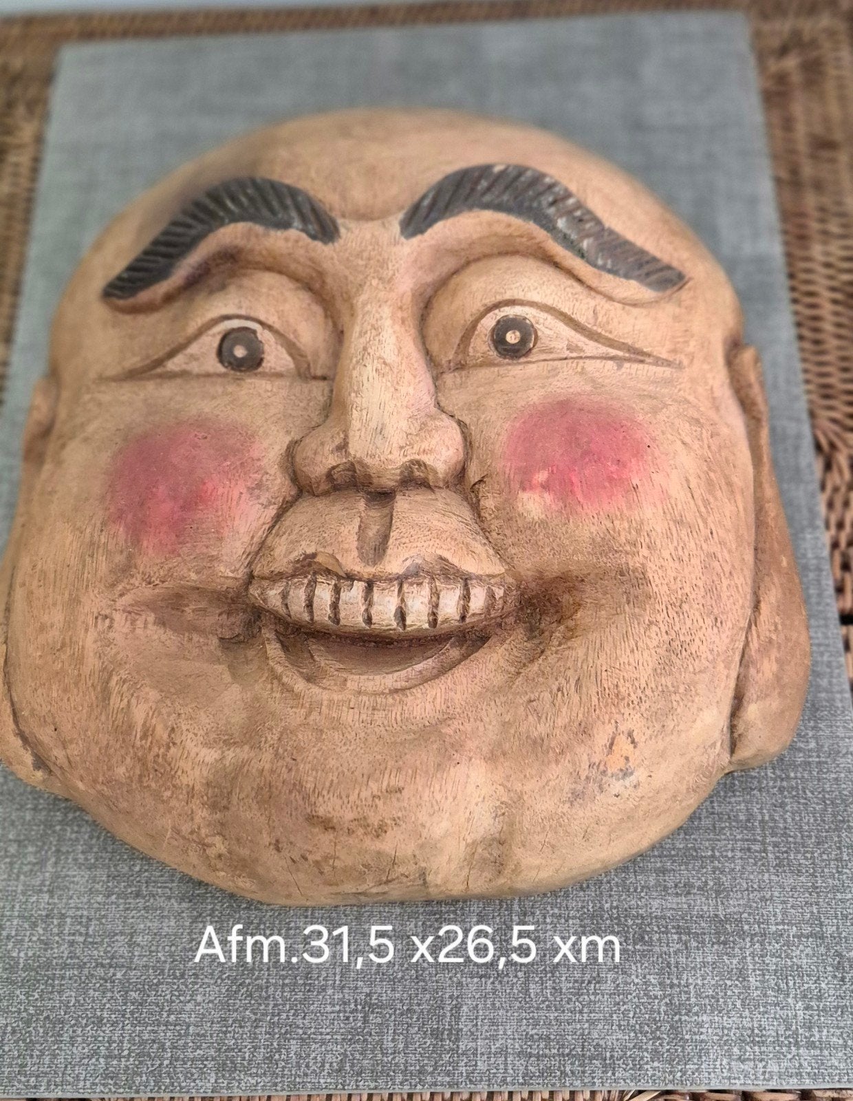 Uniek Aziatisch houten wandkasten God van geluk, Antiek en Kunst, Curiosa en Brocante, Ophalen