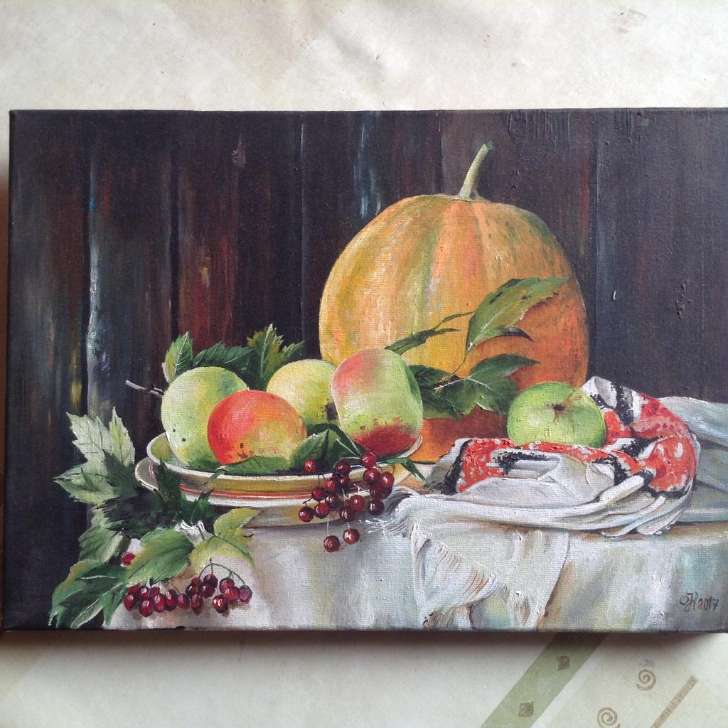 Olieverfschilderij op doek “stilleven met fruit”, Antiek en Kunst, Ophalen