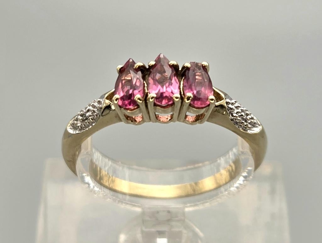 Gouden Vintage ring edelsteen toermalijn en diamant.2025/839, Bijoux, Sacs & Beauté, Bagues, Rose, 18 à 19, Femme ou Homme, Comme neuf