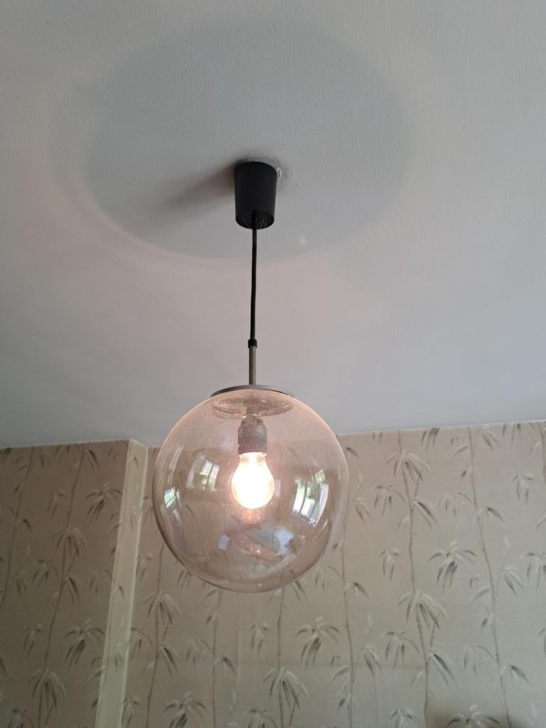 Retro jaren 70 glazen hanglamp, Ophalen of Verzenden, Zo goed als nieuw