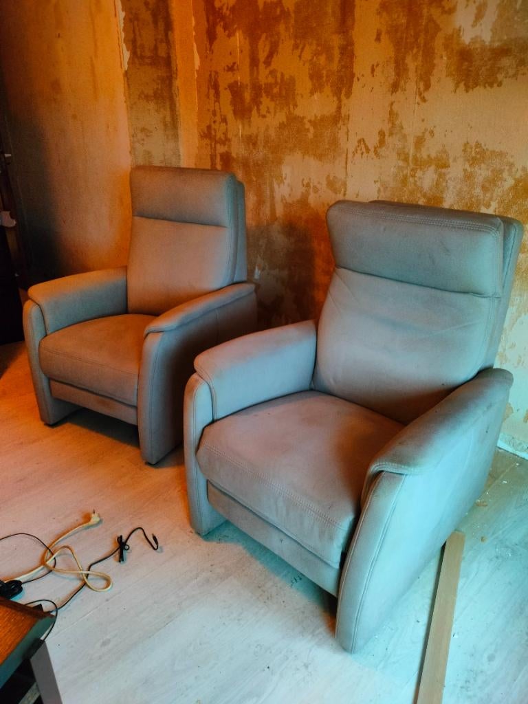 Duo van fauteuils , 1 met relax functie, Huis en Inrichting, Fauteuils, Ophalen, Gebruikt, Landelijk, 50 tot 75 cm