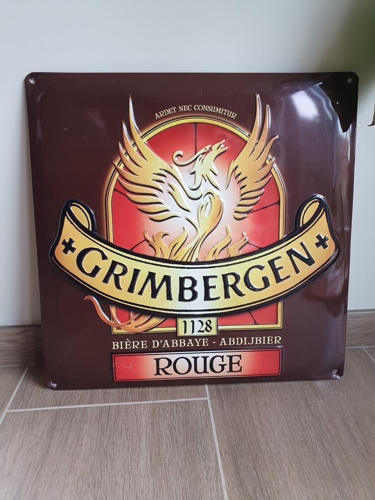 Panneau d'affichage en métal - Grimbergen Rouge -, Enlèvement ou Envoi, Utilisé, Panneau, Plaque ou Plaquette publicitaire, Autres marques