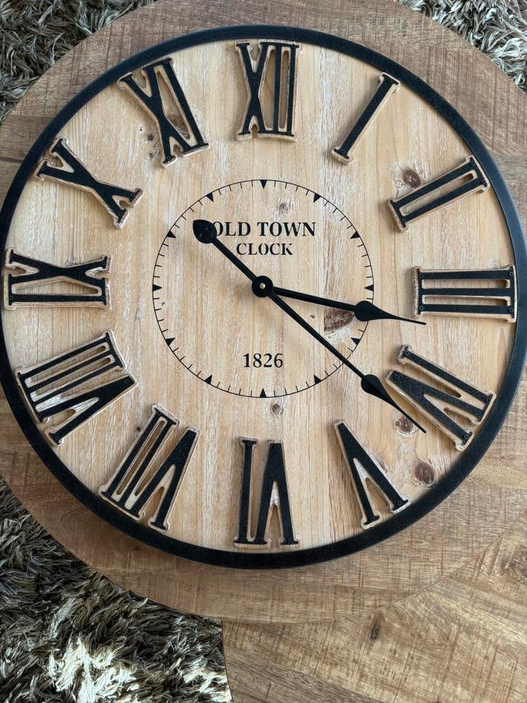 Grote Landelijke Wandklok – "Old Town Clock" – Ø 60 cm, Ophalen, Zo goed als nieuw, Wandklok
