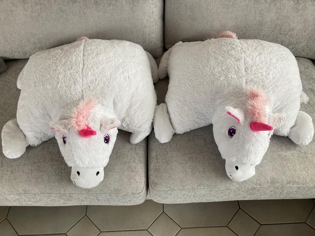 Deux peluches/coussins licornes, Enlèvement ou Envoi, Utilisé, Tapis ou Coussin