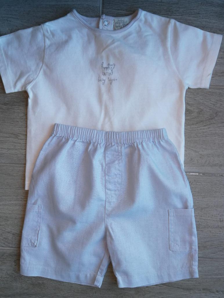 Witte T-shirt + grijsblauwe short - Prémaman - maat 80, Prémaman, Jongetje of Meisje, Ophalen of Verzenden, Zo goed als nieuw
