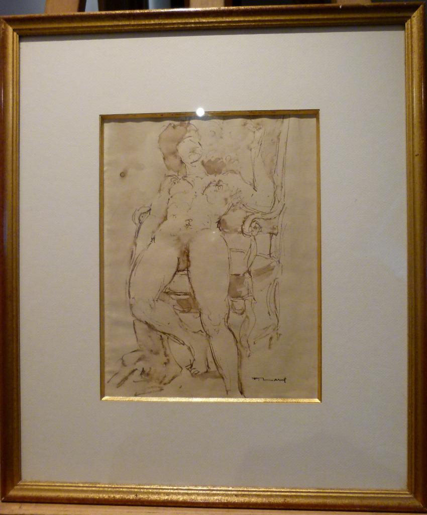 FERNAND LARUE - Originele ingelijste tekening - Naakt, Ophalen