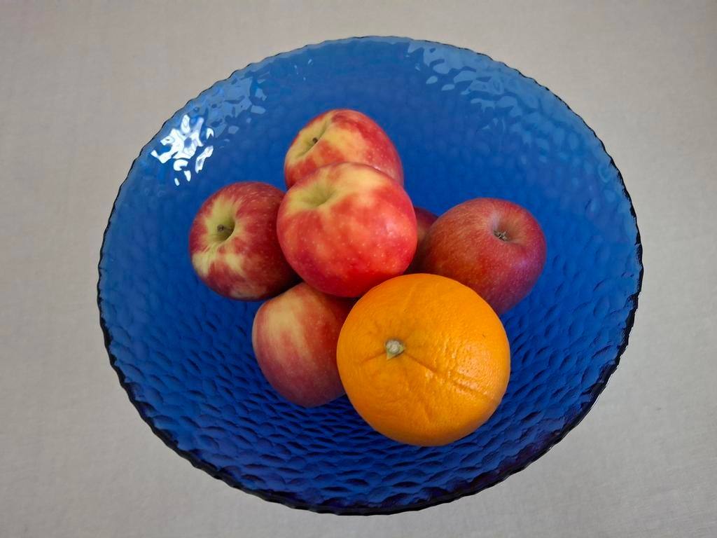 Coupe à fruits bleue, hauteur 15 cm, diamètre supérieur à 28, Enlèvement