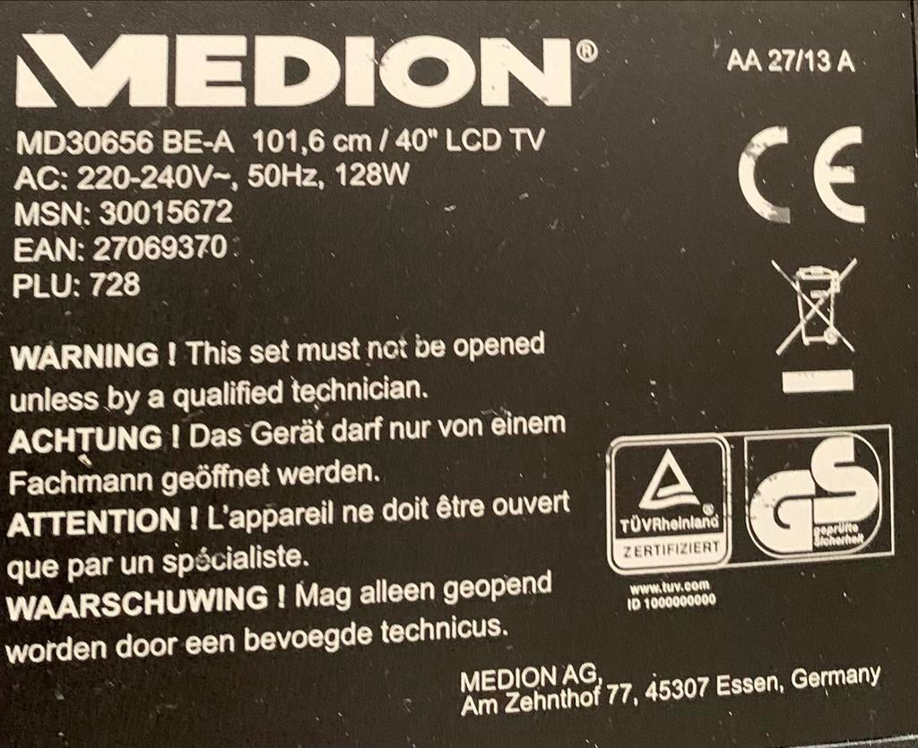 TV (Medion) met LCD-scherm, Gebruikt, 50 Hz, LCD, 100 cm of meer