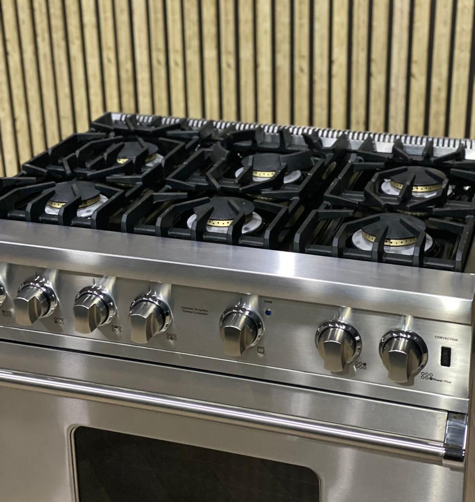 Prachtig Luxe Viking 91cm Fornuis Inox + Gas + Elektr. Oven, Grill, Ophalen of Verzenden, Zo goed als nieuw, Gas