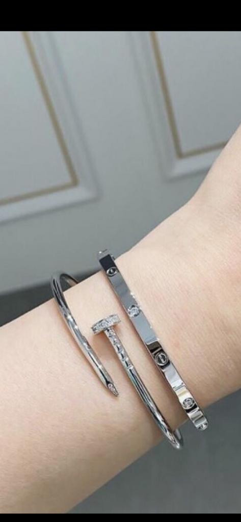 Zilver diamonds armband spijker armband, Verzenden, Zo goed als nieuw, Zilver