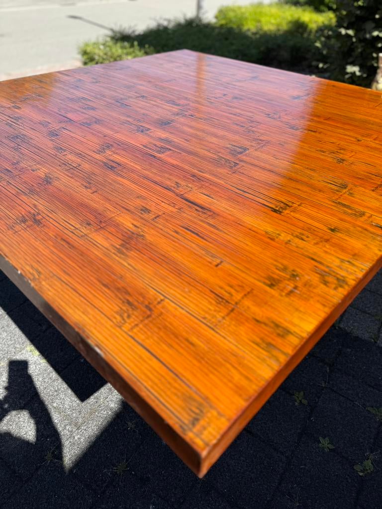 Grote moderne Aziatische bamboetafel — 150x150 cm, Huis en Inrichting, Tafels | Eettafels, Ophalen, Zo goed als nieuw