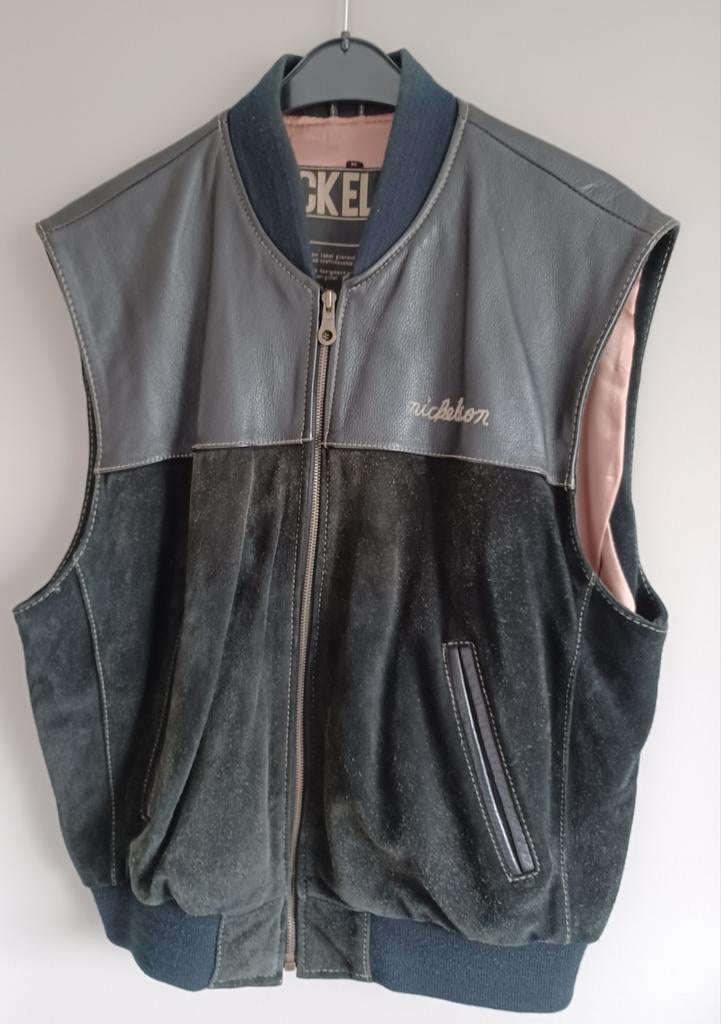 Bodywarmer maat M  leder en daim, kleur zwart., Ophalen, Zo goed als nieuw, Maat 48/50 (M), Zwart