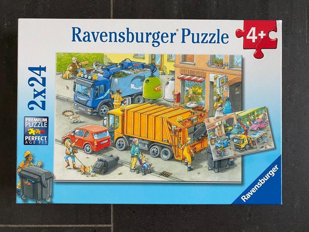 Puzzel Ravensburger 2 x 24 stuks: vuilnis en sleepwagen, Enlèvement, 10 à 50 pièces, Comme neuf, 2 à 4 ans