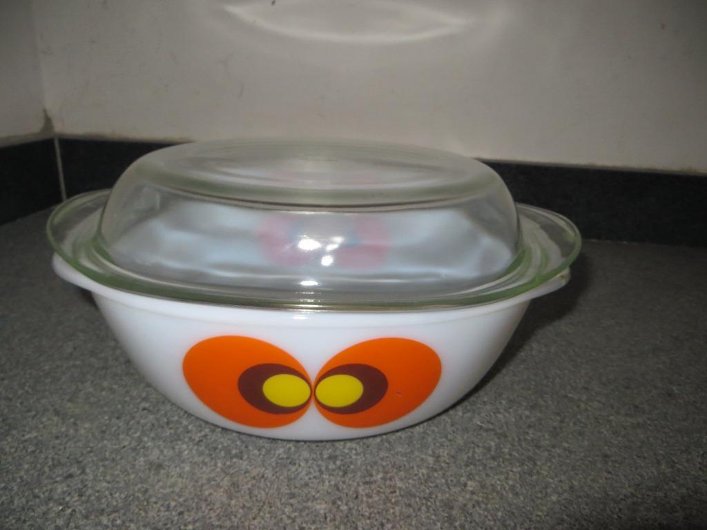 Glazen ovenkom/ovenschaal met deksel - vintage, Enlèvement, Utilisé, Tasse(s) et/ou soucoupe(s)