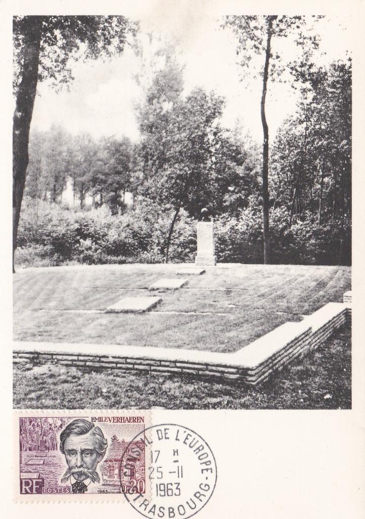 Monument de Emile Verhaeren - kaart + idem postzegel -Roisin, Postzegels en Munten, Met stempel, Ophalen of Verzenden, Gestempeld