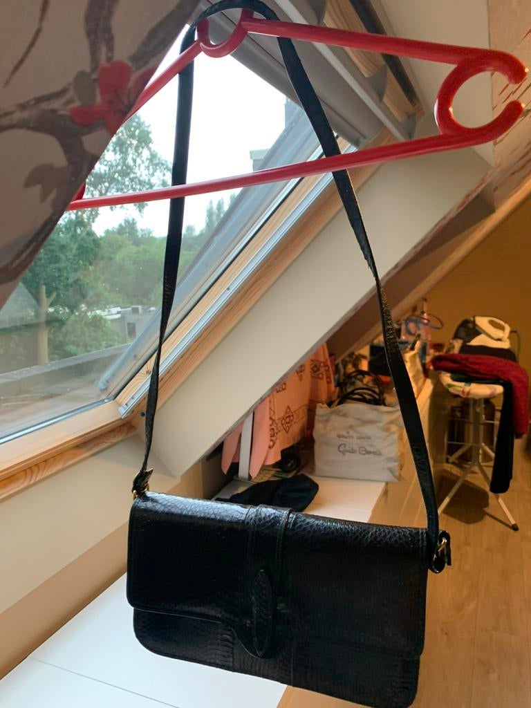 Sac à bandoulière vintage en peau de serpent noir, Enlèvement, Comme neuf, Noir