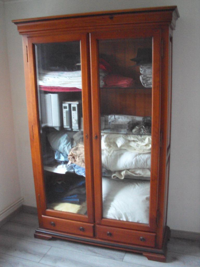 Kast Mahonie, glas geslepen,3glazen liggers, 25 à 50 cm, Comme neuf, 100 à 150 cm, Enlèvement