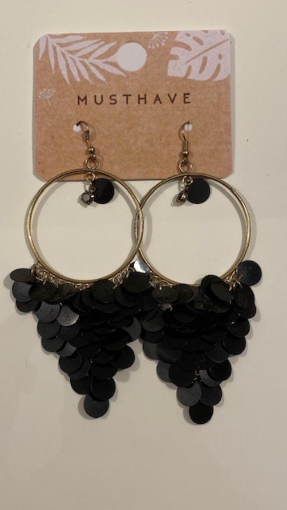 Goudkleurige oorringen met zwarte kralen, Bijoux, Sacs & Beauté, Boucles d'oreilles, Enlèvement ou Envoi, Neuf, Noir, Pendantes