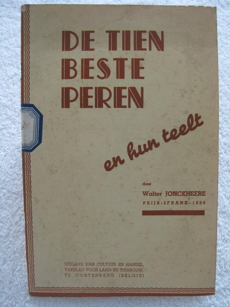 Belgische peren - Cortenberg - Jonckheere - 1936 - zeldzaam, Ophalen of Verzenden, Gelezen