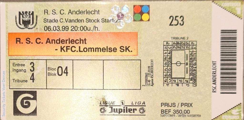 Ticket Anderlecht Lommel 1999