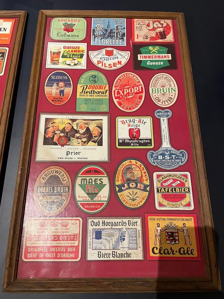 2 oude kaders met prints van biermerken, Verzamelen, Biermerken, Ophalen, Gebruikt