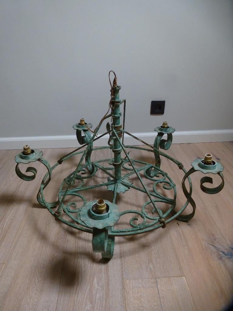 lustre fer forgé lourd event. avec bougies électriques, etc., Enlèvement, Utilisé, Métal