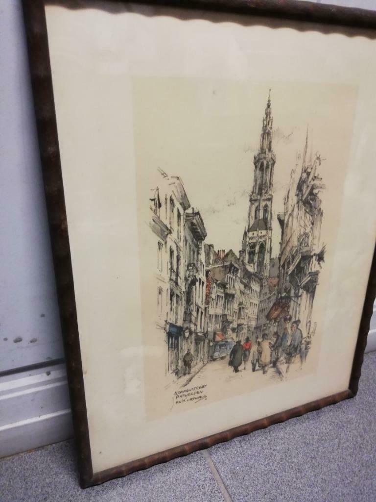 * J. Korthals: kunstdruk: Kammenstraat Antwerpen, Antiek en Kunst, Ophalen