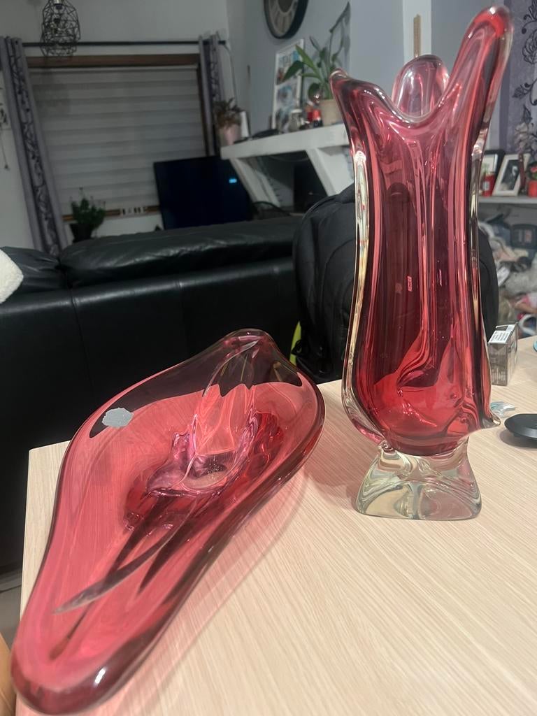 Vase et plat cristal rose Val Saint Lambert, Enlèvement