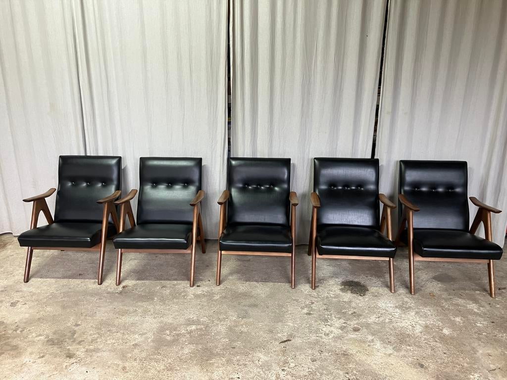 Chaises longues Mid-Century 5 x, Enlèvement, Utilisé, Autres matériaux, Mid-century vintage