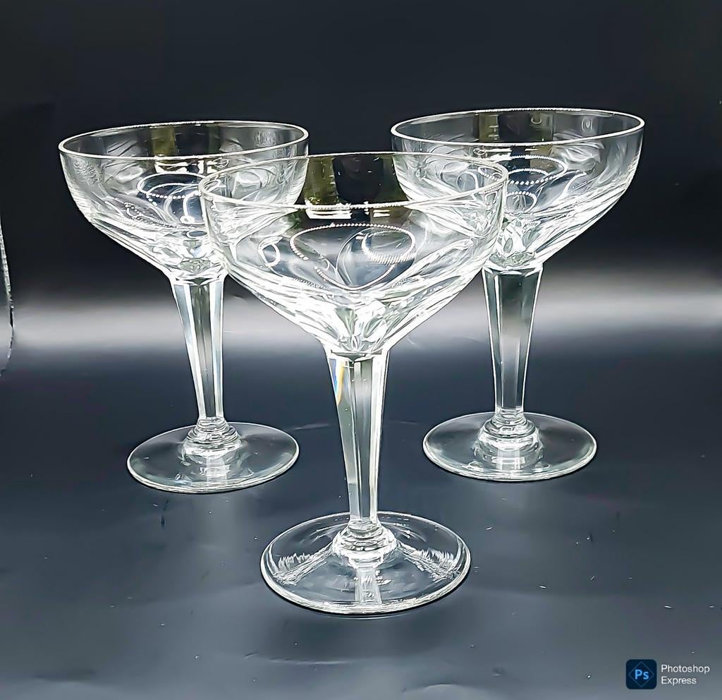 3 coupe glazen Val Saint Lambert "Nestor", Ophalen of Verzenden