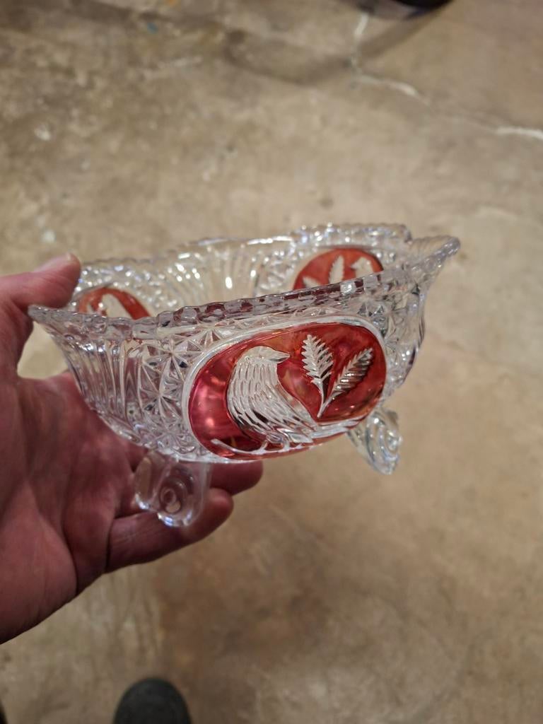 Vintage kristallen schaal met vogel, zeldzaam, Ophalen