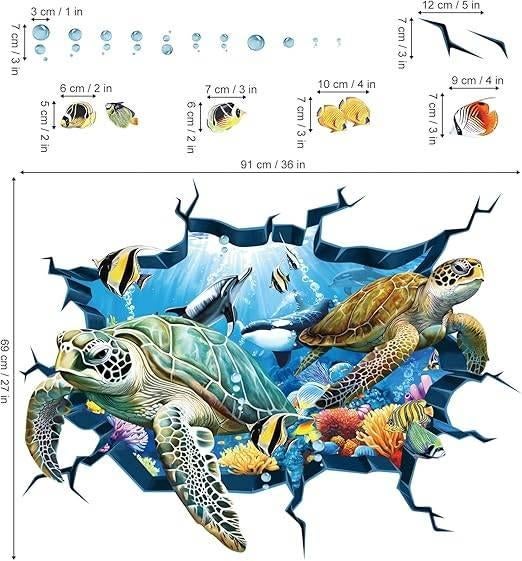 Muurstickers | Onderzee Schildpad | GRATIS LEVERING, Neuf, DECALMILE, -, -