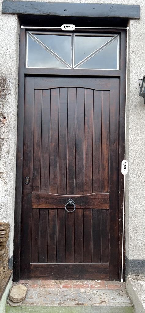 Houten voordeur met glasstuk, Gebruikt, 215 cm of meer, Buitendeur, Glas