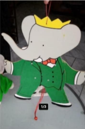 Babar: houten trekpop '88/'89 en knuffel 38cm -vintage 5€/st, Enlèvement ou Envoi