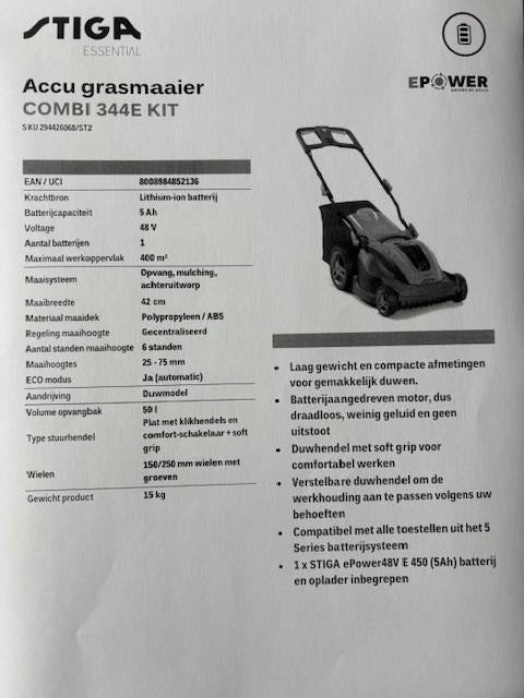 grasmaaier, Ophalen, Stiga, Accu-grasmaaier, Nieuw