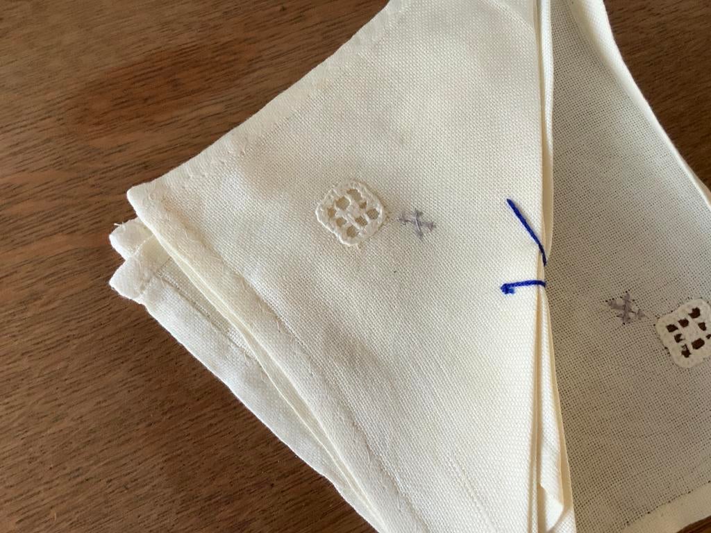 5 antieke, linnen met de hand gemaakte servetten, Ophalen of Verzenden