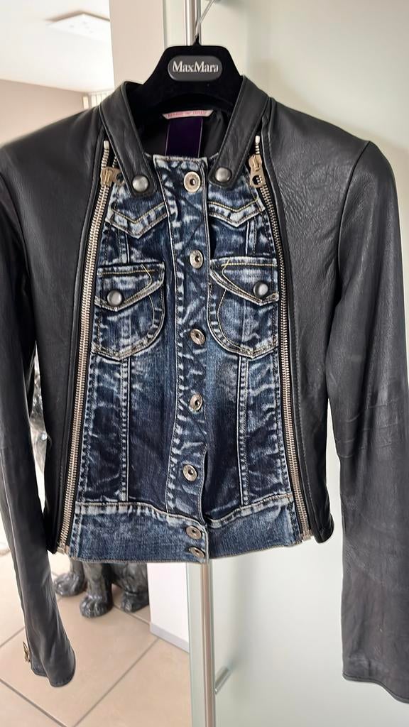 Veste en cuir et jean de la marque italienne Nolita t 38, Taille 38/40 (M), Enlèvement ou Envoi, Comme neuf, Manteau