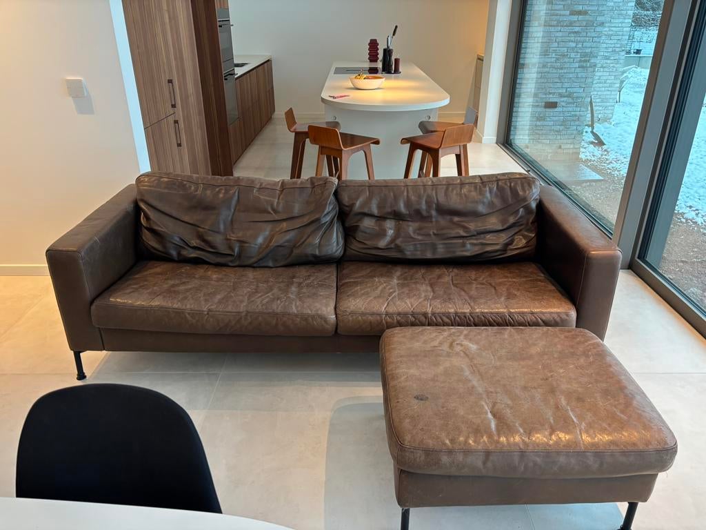 Zetel bruin leer, Huis en Inrichting, Ophalen, Gebruikt, Leer