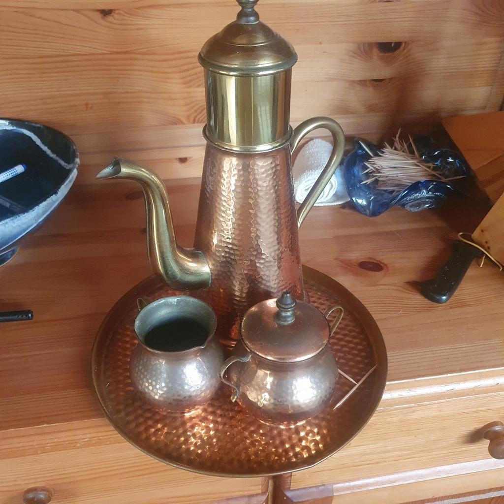 Koper koffieof thee setje, Ophalen of Verzenden, Koper