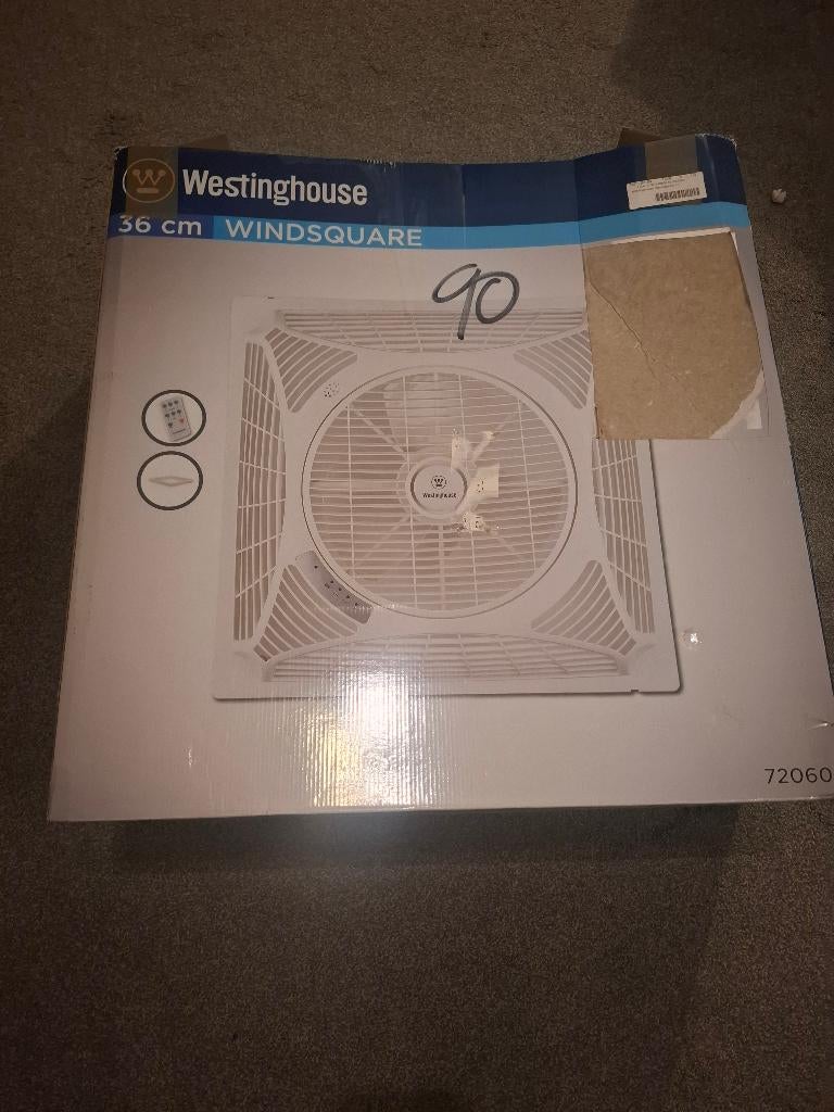 Westinghouse Windsquare inbouw 36 cm nieuw plafond 60x60, Ophalen of Verzenden, Ventilator met afstandsbediening, Nieuw, Plafondventilator